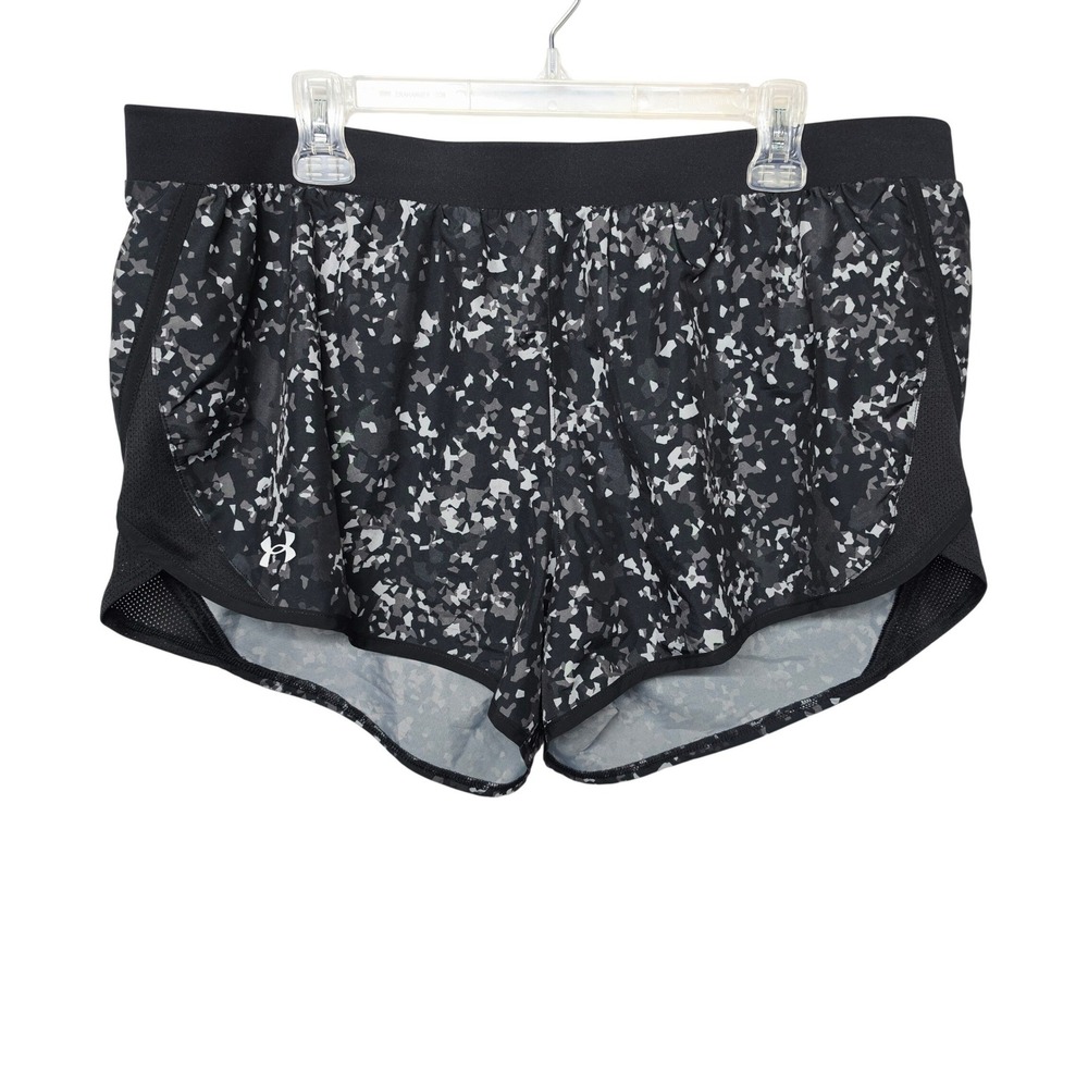 Under Armour Running Shorts Womens XXL Black Grey Camo HeatGear Fly By Loose